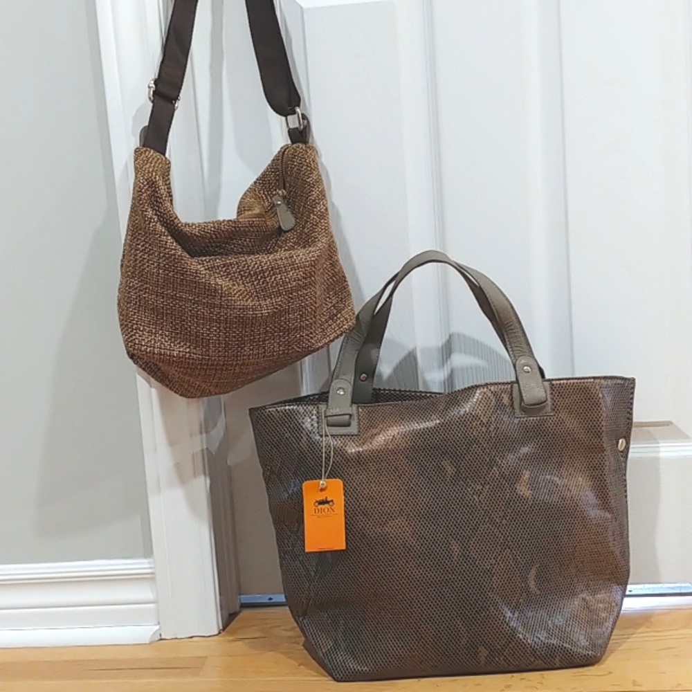 2 in 1 tote bag & purse NEW faux snake skin print brown
